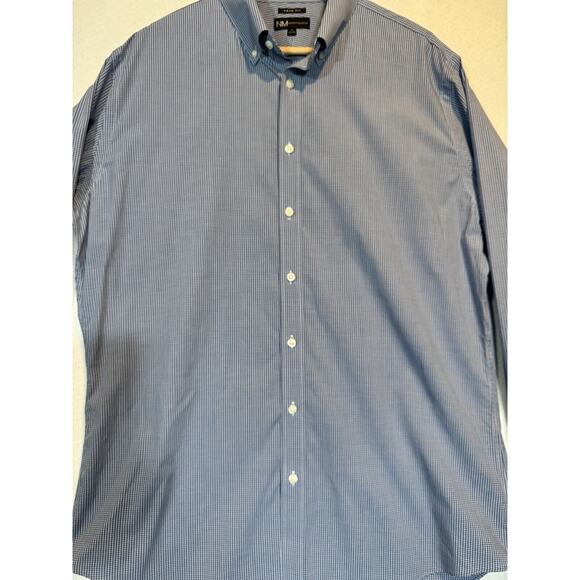 Neiman Marcus Mens Large Blue Plaid Trim Fit Cotton Button Up Shirt 17 34/35 - Picture 6 of 10